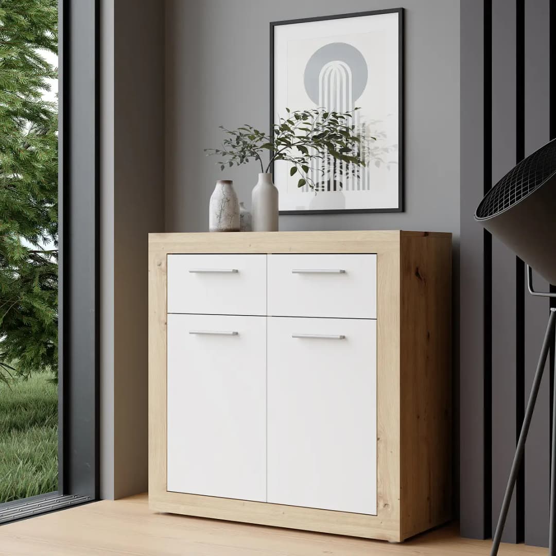 Kommode Ballito 83cm Weiß/Eiche Artisan Dekor | Holztöne