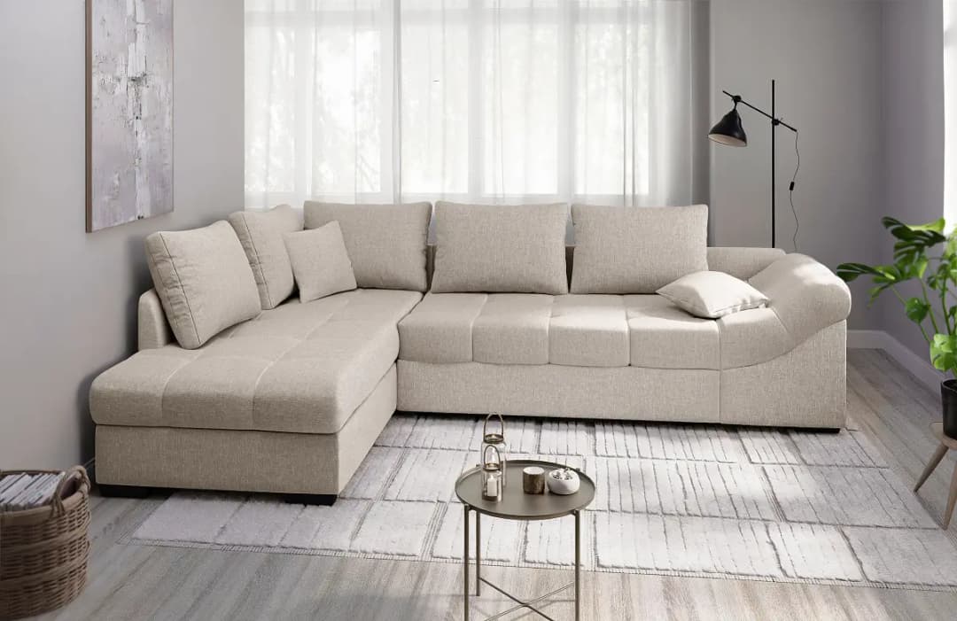 Fredriks Ecksofa mit Schlaffunktion Grau Strukturstoff Okka | Braun