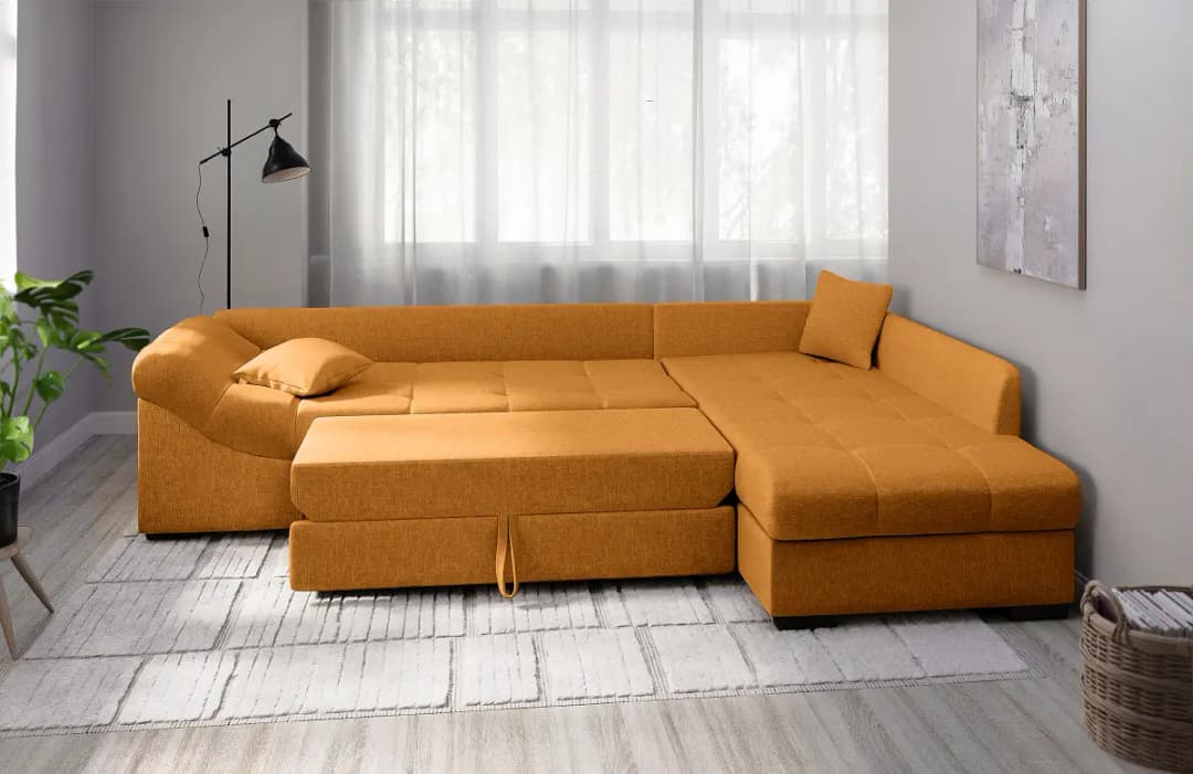 Fredriks Ecksofa mit Schlaffunktion Okka | Gold