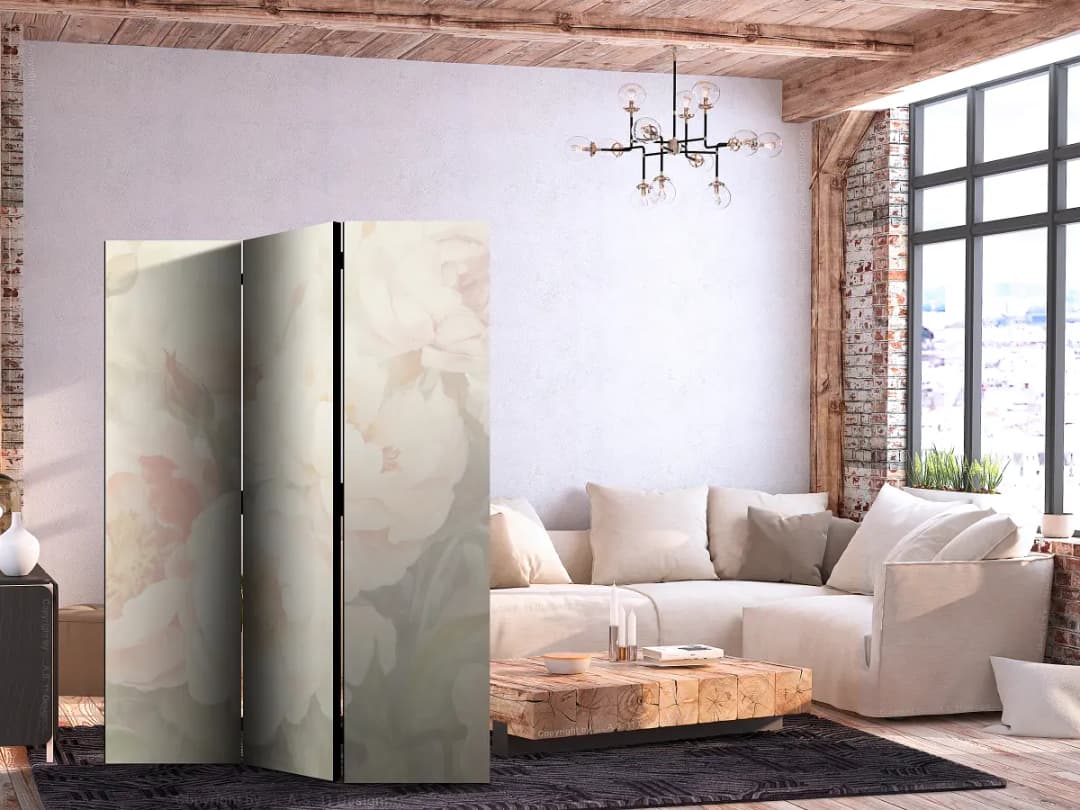Artgeist Akustik-Paravent Bright Peonies Beige 135 x 172cm | Beige