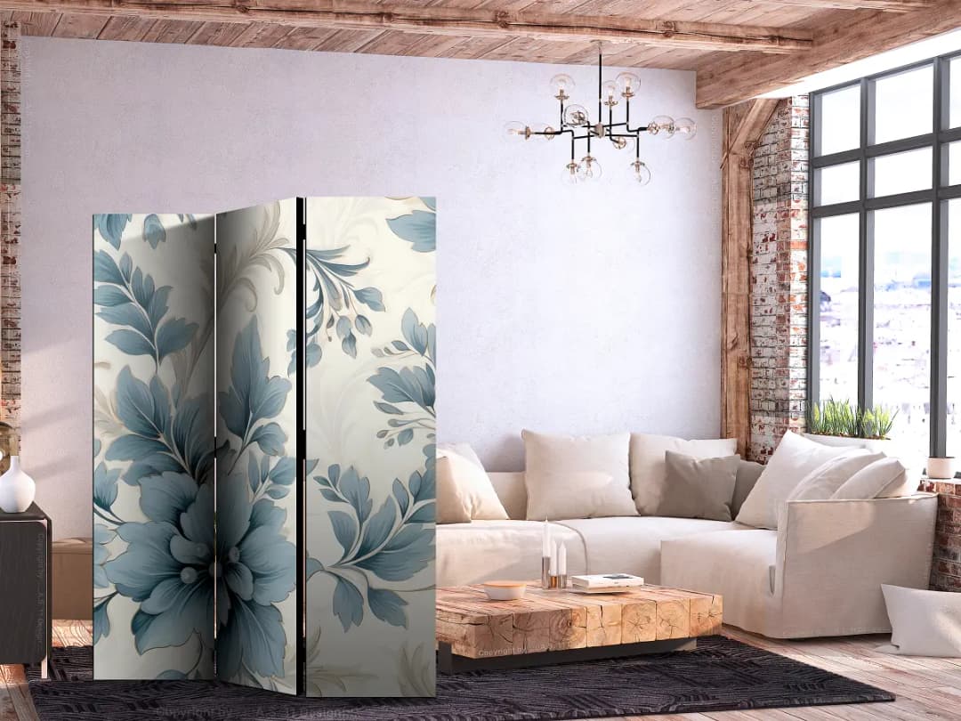 Paravent Turquoise Flowers 1-seitig Andere Grau | Grau
