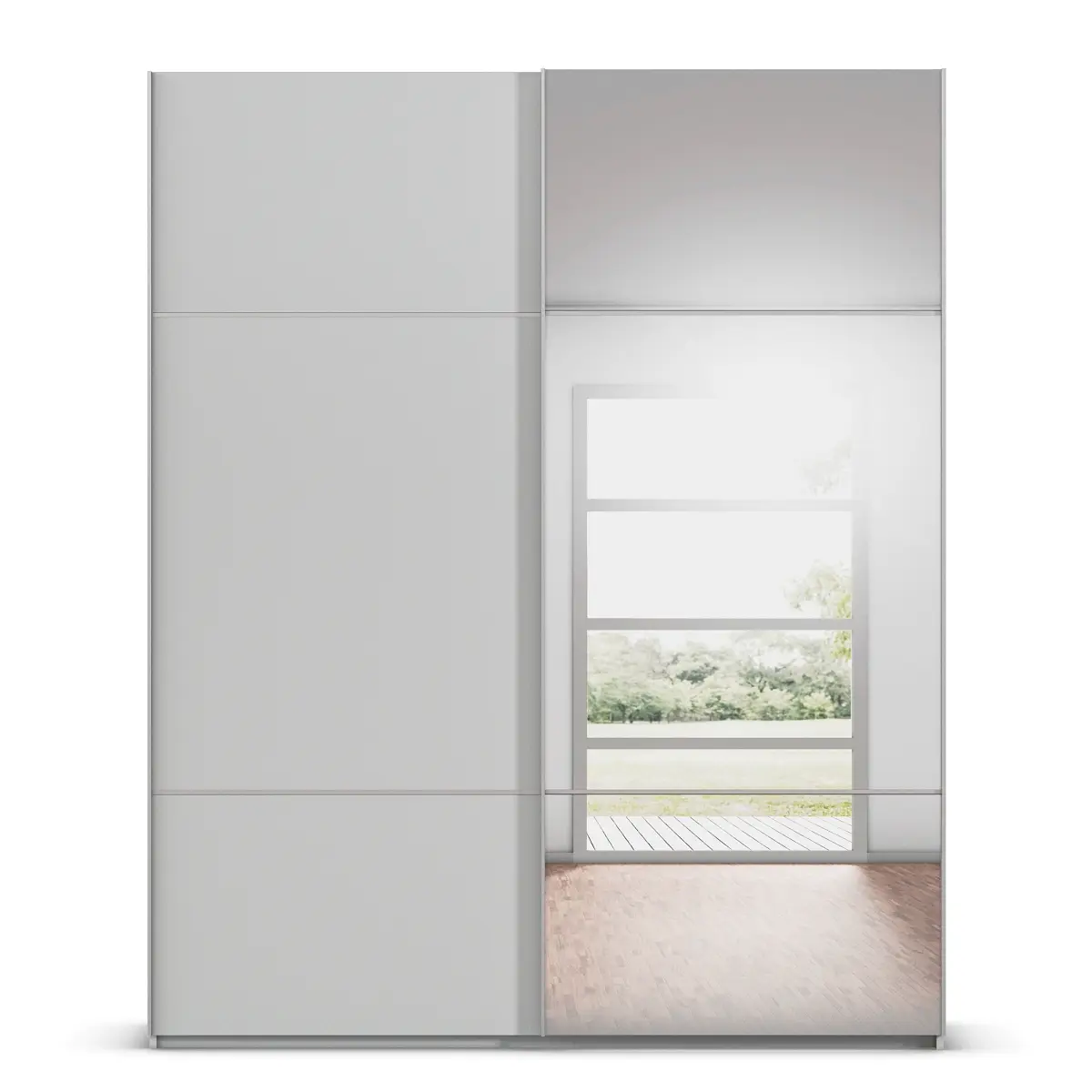 Schwebetürenschrank Covalo 181cm Grau/Seidengrau Aluminium mit
