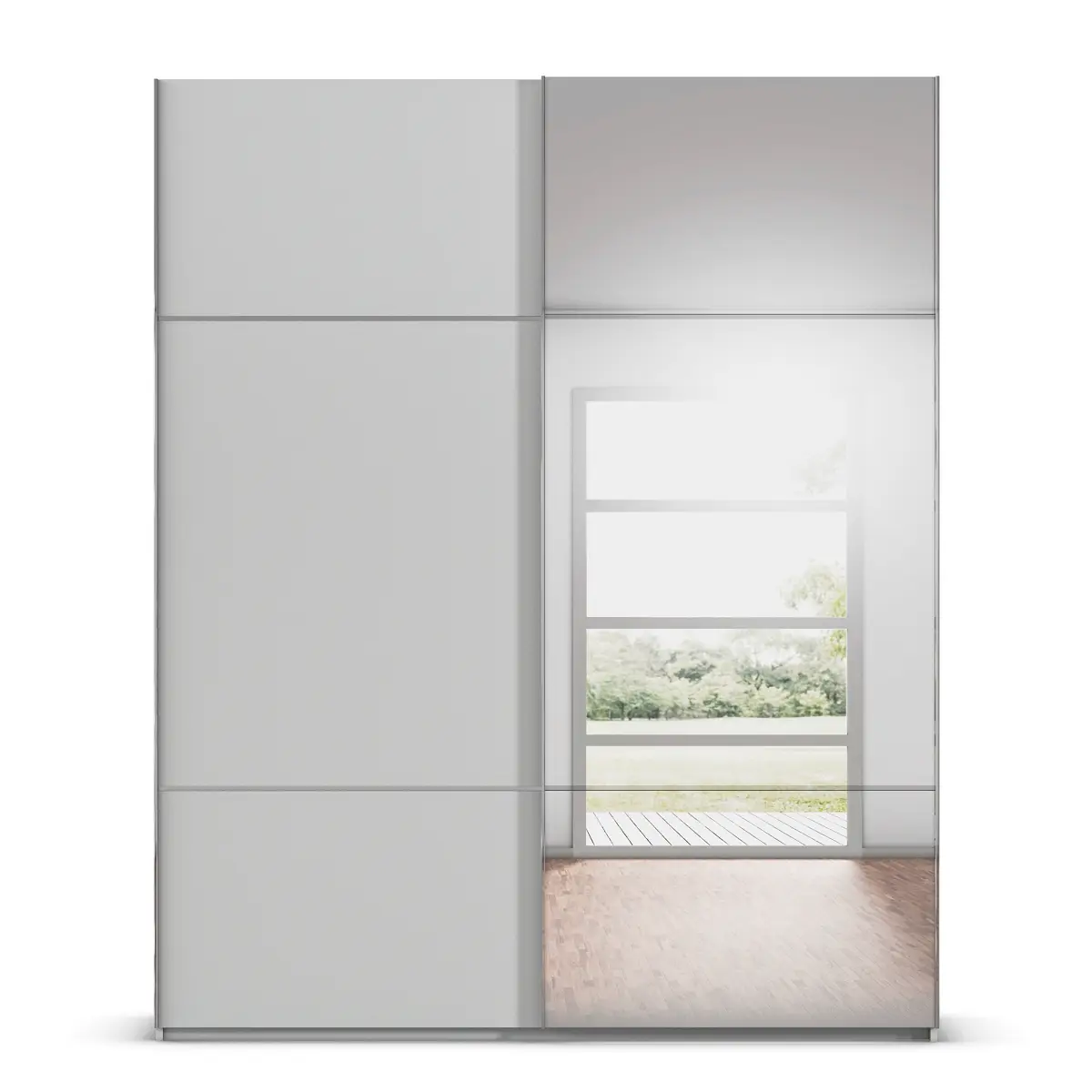 Schwebetürenschrank Covalo 162cm Grau/Seidengrau Chrom mit