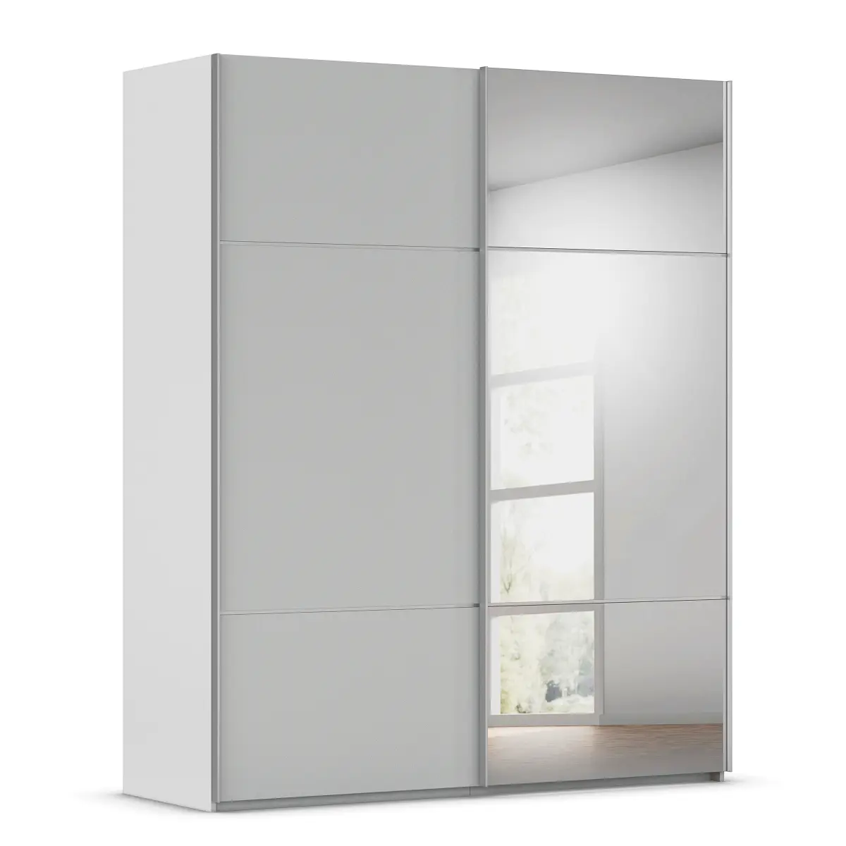Schwebetürenschrank Covalo 201cm Grau/Seidengrau Aluminium mit
