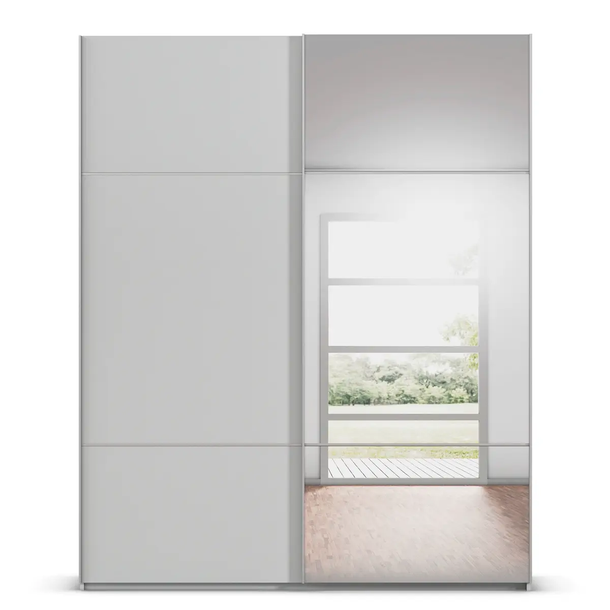 Schwebetürenschrank Covalo 201cm Grau/Seidengrau Aluminium mit