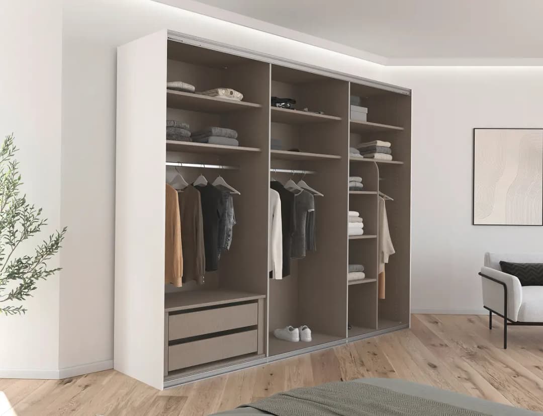 Schwebetürenschrank Covalo 271cm Grau/Seidengrau Chrom ohne