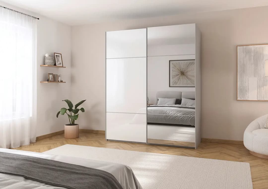 Schwebetürenschrank Covalo mit Glasfront 181cm | Grau