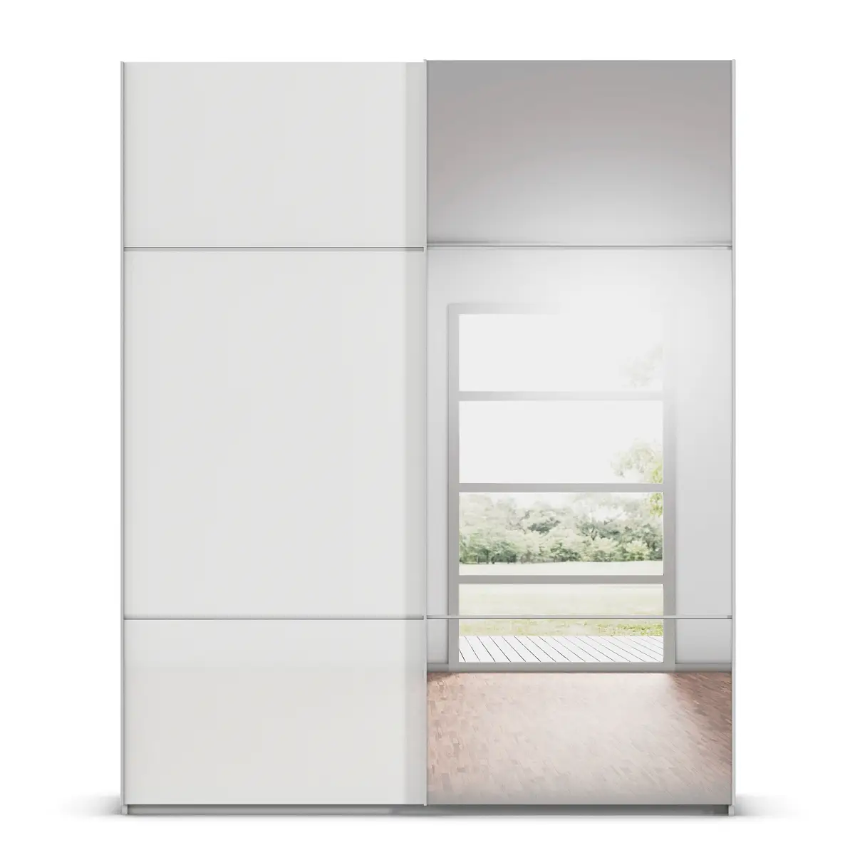 Schwebetürenschrank Covalo mit Glasfront 181cm | Grau