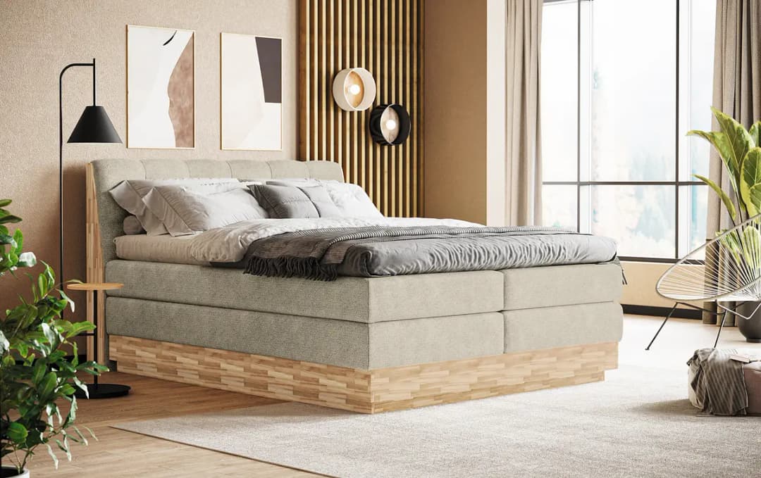 Boxspringbett 180 x 200cm Flachgewebe Oria Beige H2 / H4
