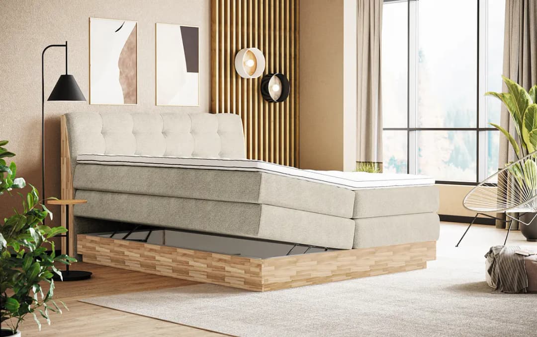 Boxspringbett 180 x 200cm Flachgewebe Oria Beige H2 / H4