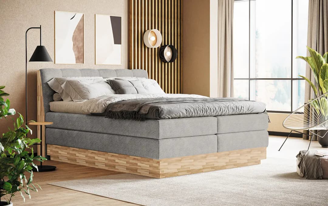 Boxspringbett 180 x 200cm Flachgewebe Oria Grau H3 / H4 | Grau