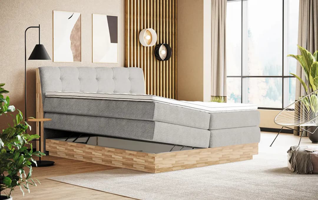 Boxspringbett 180 x 200cm Flachgewebe Oria Grau H3 / H4 | Grau