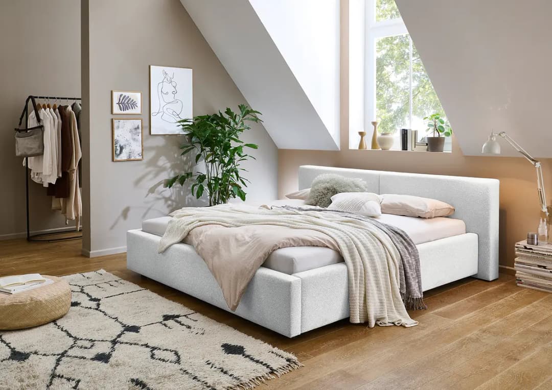 Mørteens Polsterbett 180 x 200cm Flachgewebe Norana Silber mit | Grau