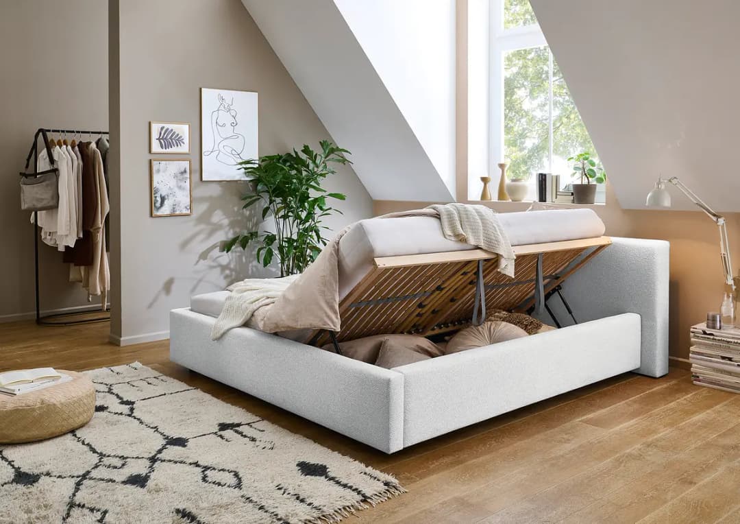 Mørteens Polsterbett 180 x 200cm Flachgewebe Norana Silber mit | Grau