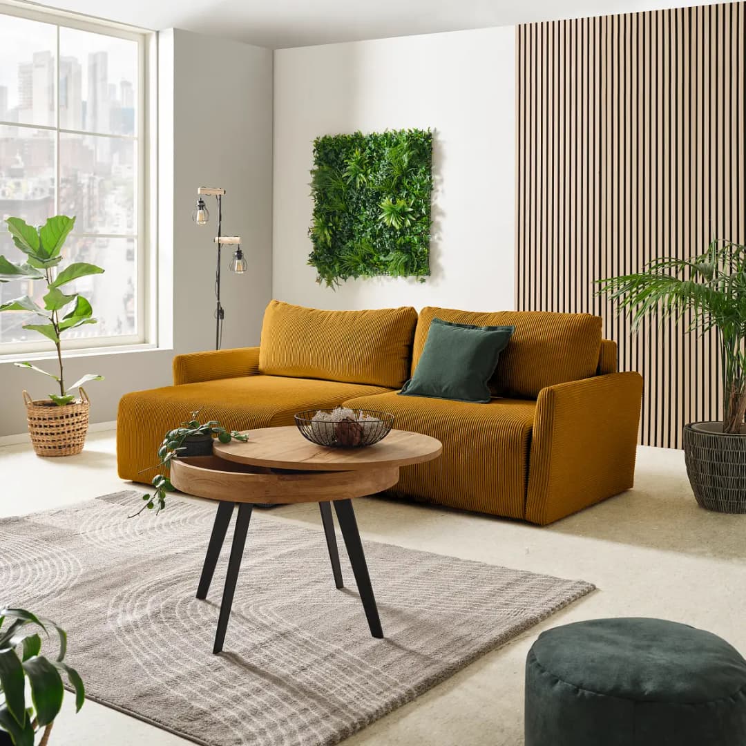 Ecksofa mit Schlaffunktion Gelb Cordstoff Poppy | Gelb