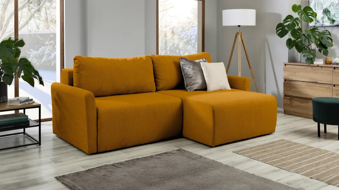 Ecksofa mit Schlaffunktion Gelb Cordstoff Poppy | Gelb