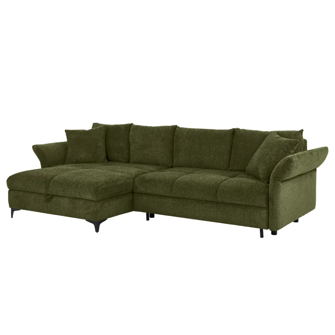 loftscape Ecksofa mit Schlaffunktion Grün Chenille Relana | Grün