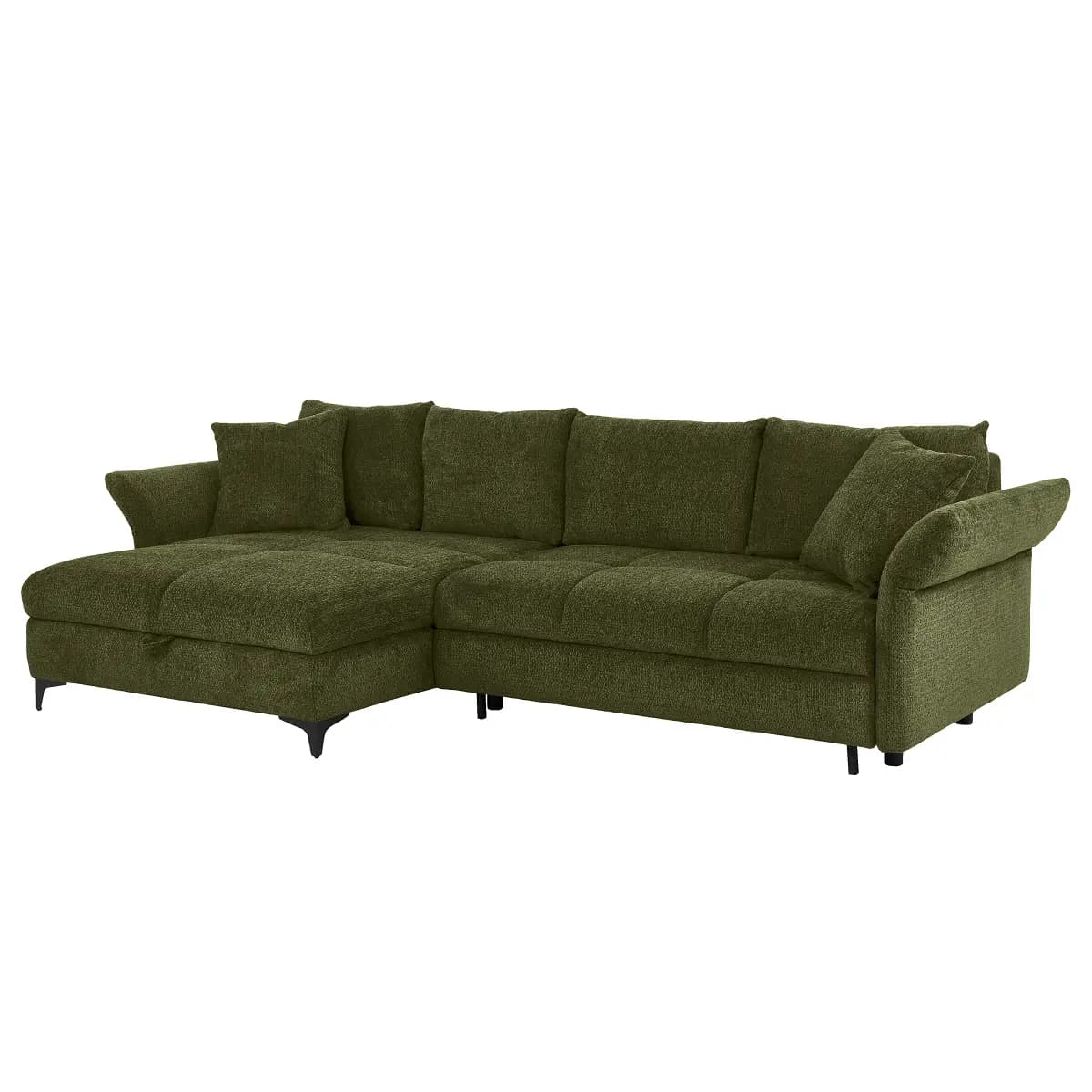 loftscape Ecksofa mit Schlaffunktion Grün Chenille Relana | Grün