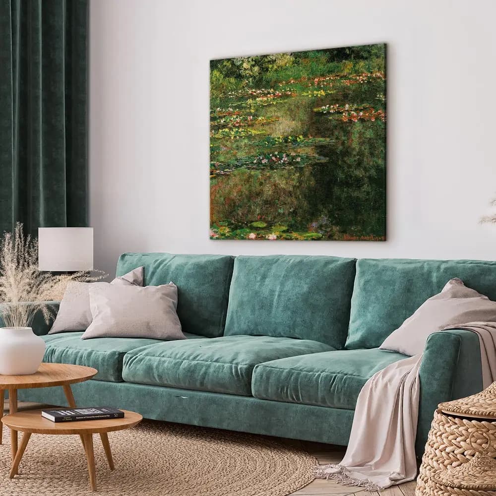 Leinwandbild Pond with Water Lilies Filz Grün/Grün 40 x 40cm | Grün