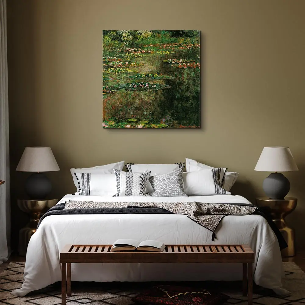 Leinwandbild Pond with Water Lilies Filz Grün/Grün 40 x 40cm | Grün