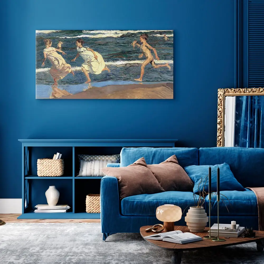 Leinwandbild Running along the Beach Filz Grau/Grau 60 x 30cm | Grau