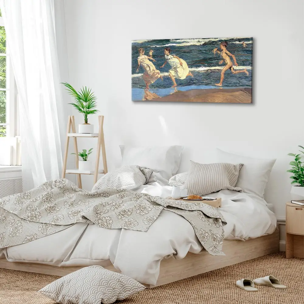 Leinwandbild Running along the Beach Filz Grau/Grau 60 x 30cm | Grau