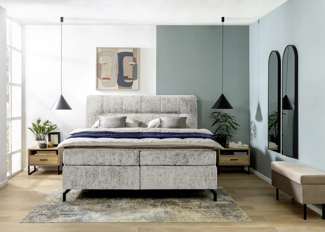 Boxspringbett Plumas 180 x 200cm Chenille Ova Grau H3 / H4