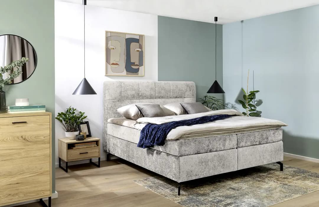Boxspringbett Plumas 180 x 200cm Chenille Ova Grau H3 / H4