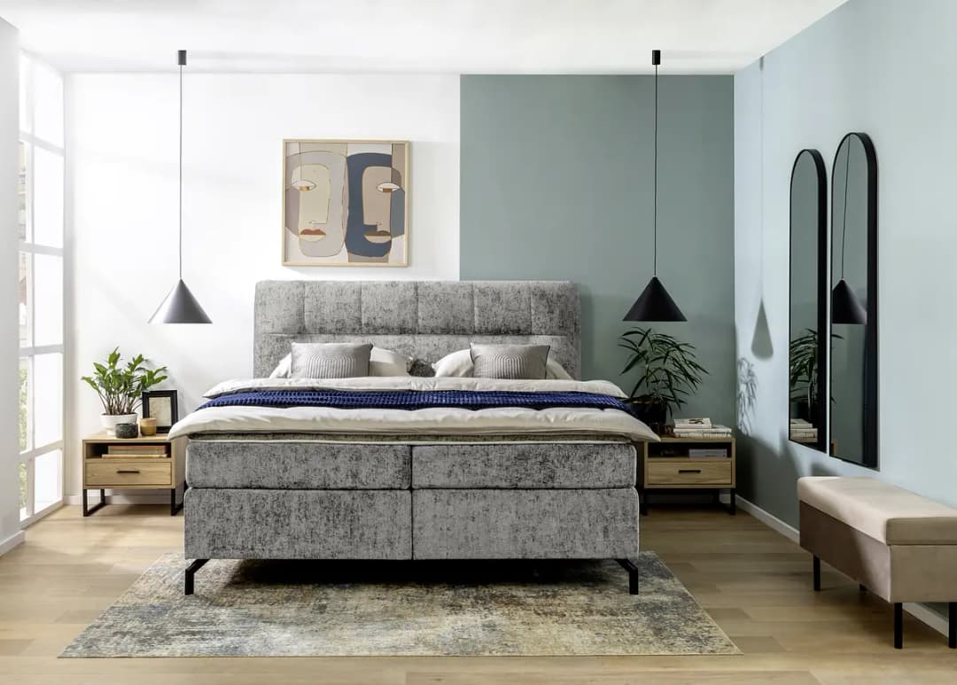 Boxspringbett Plumas 180 x 200cm Chenille Tringa Grau H3 / H4