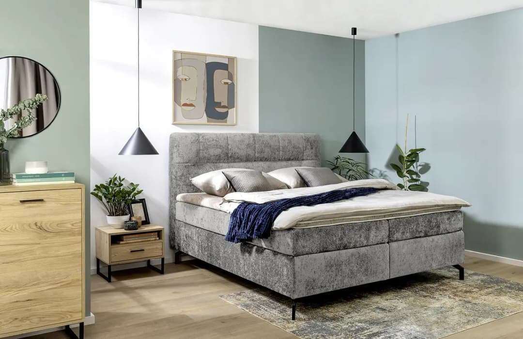 Boxspringbett Plumas 180 x 200cm Chenille Tringa Grau H3 / H4