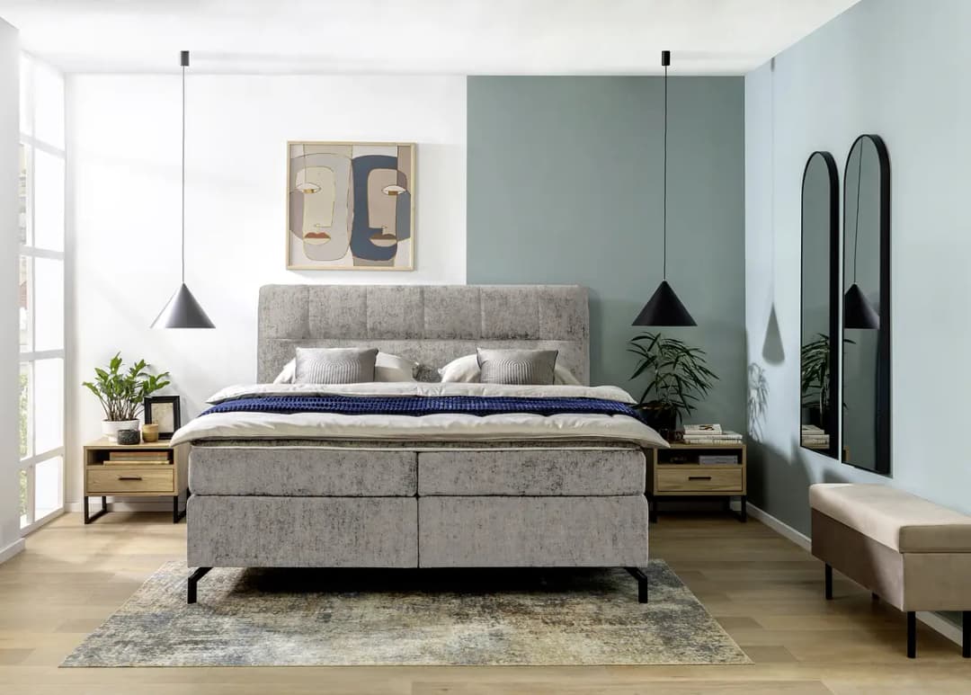 Loftscape Boxspringbett Plumas 180 x 200cm Chenille Tringa Grau H4