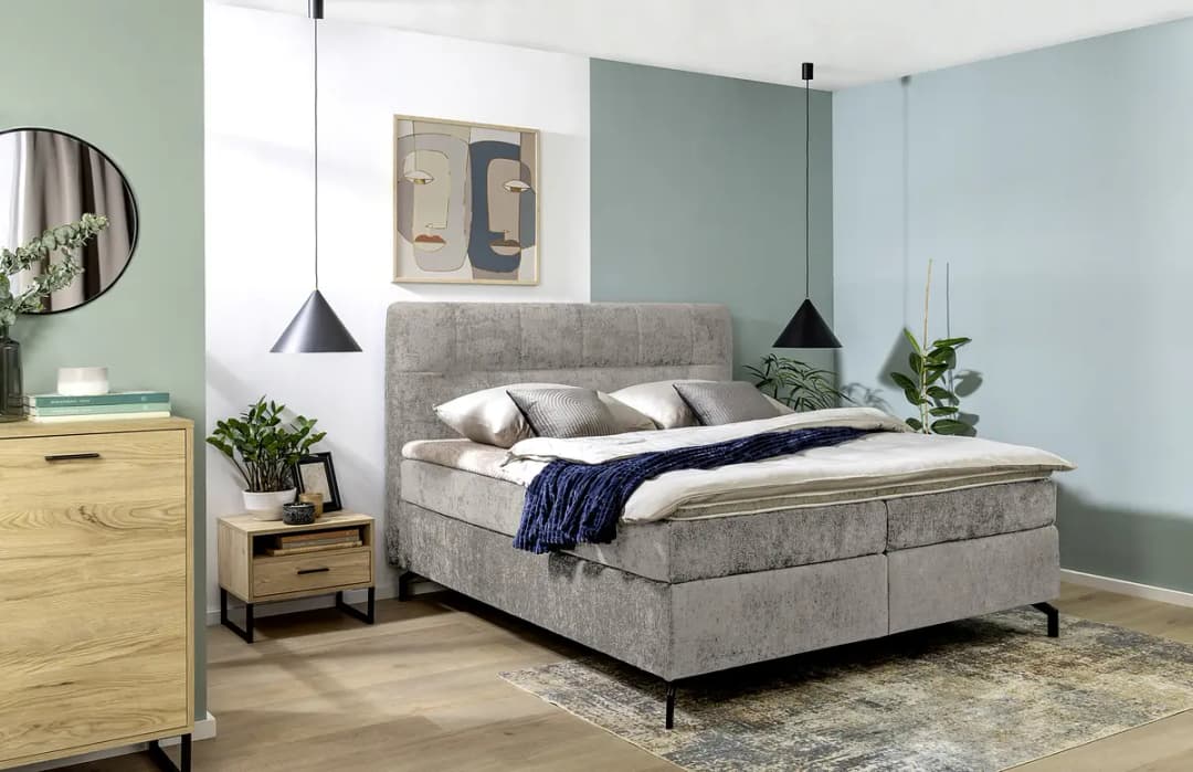 Loftscape Boxspringbett Plumas 180 x 200cm Chenille Tringa Grau H4
