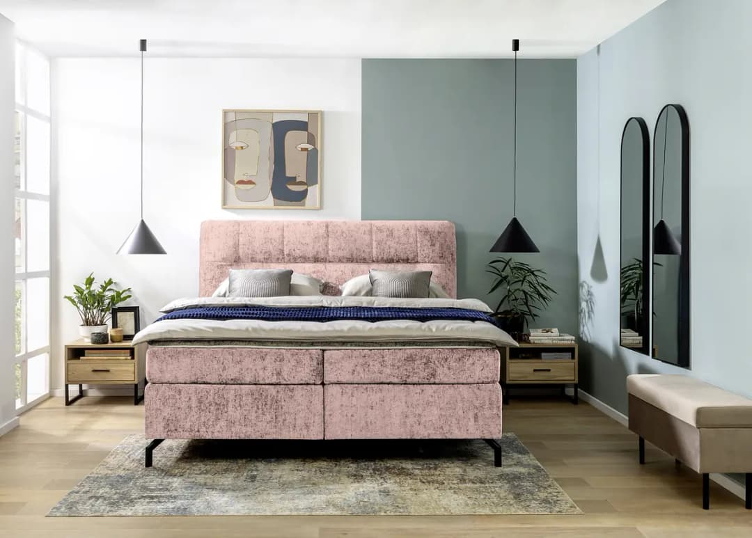 Boxspringbett Plumas 180 x 200cm Chenille Tringa Altrosa | Rosa