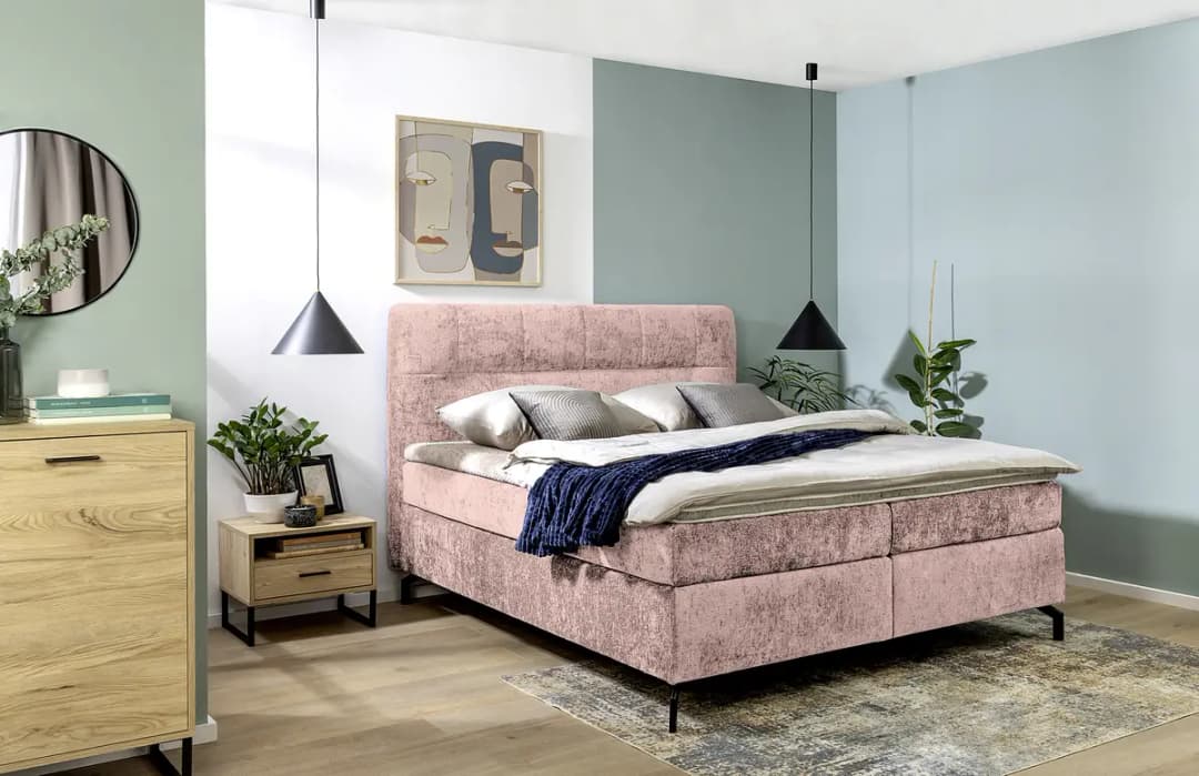 Boxspringbett Plumas 180 x 200cm Chenille Tringa Altrosa | Rosa