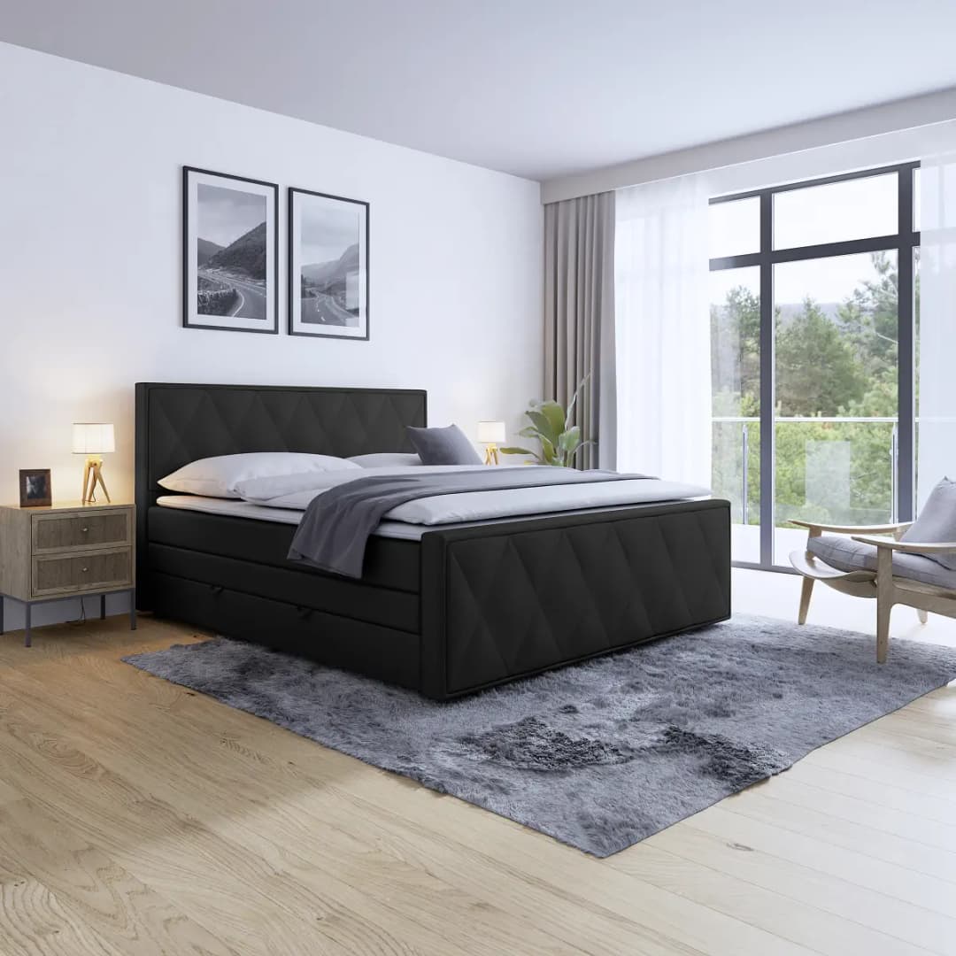 Boxspringbett Sasien 140 x 200cm Samt Krysia Schwarz H2