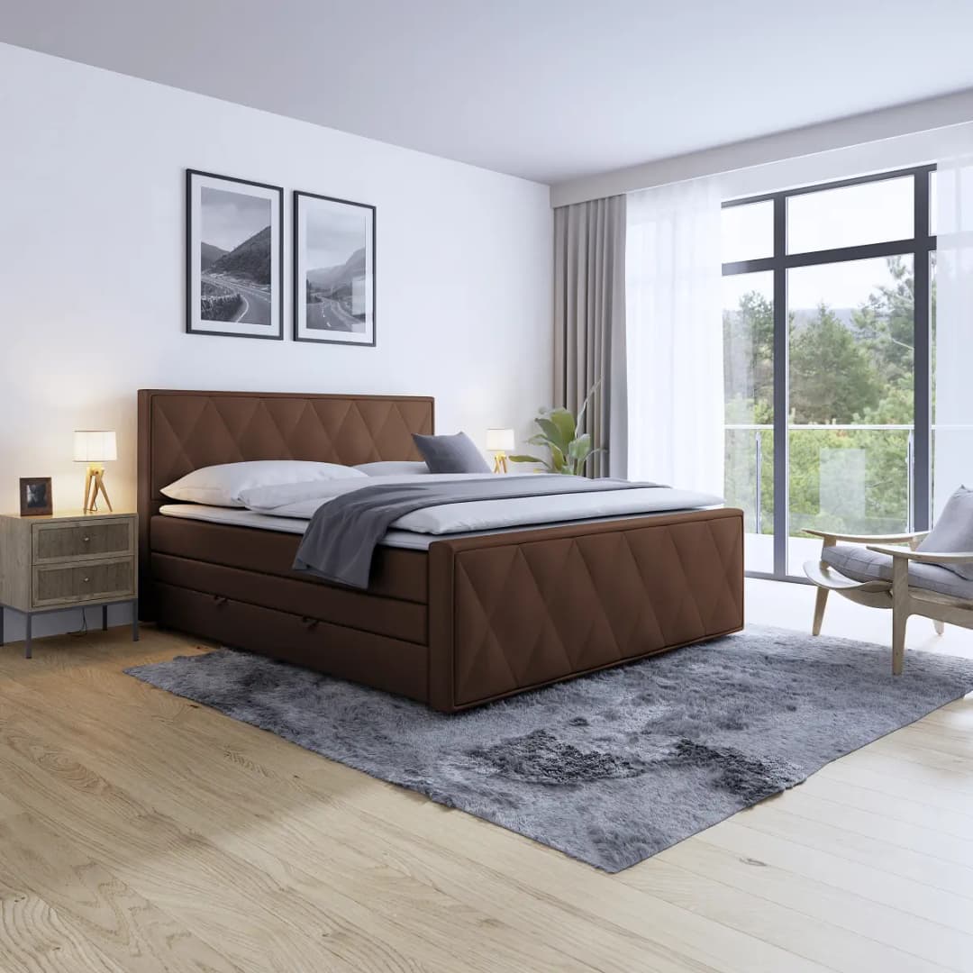 Boxspringbett Sasien 180 x 200cm Samt Krysia Braun H2 | Braun