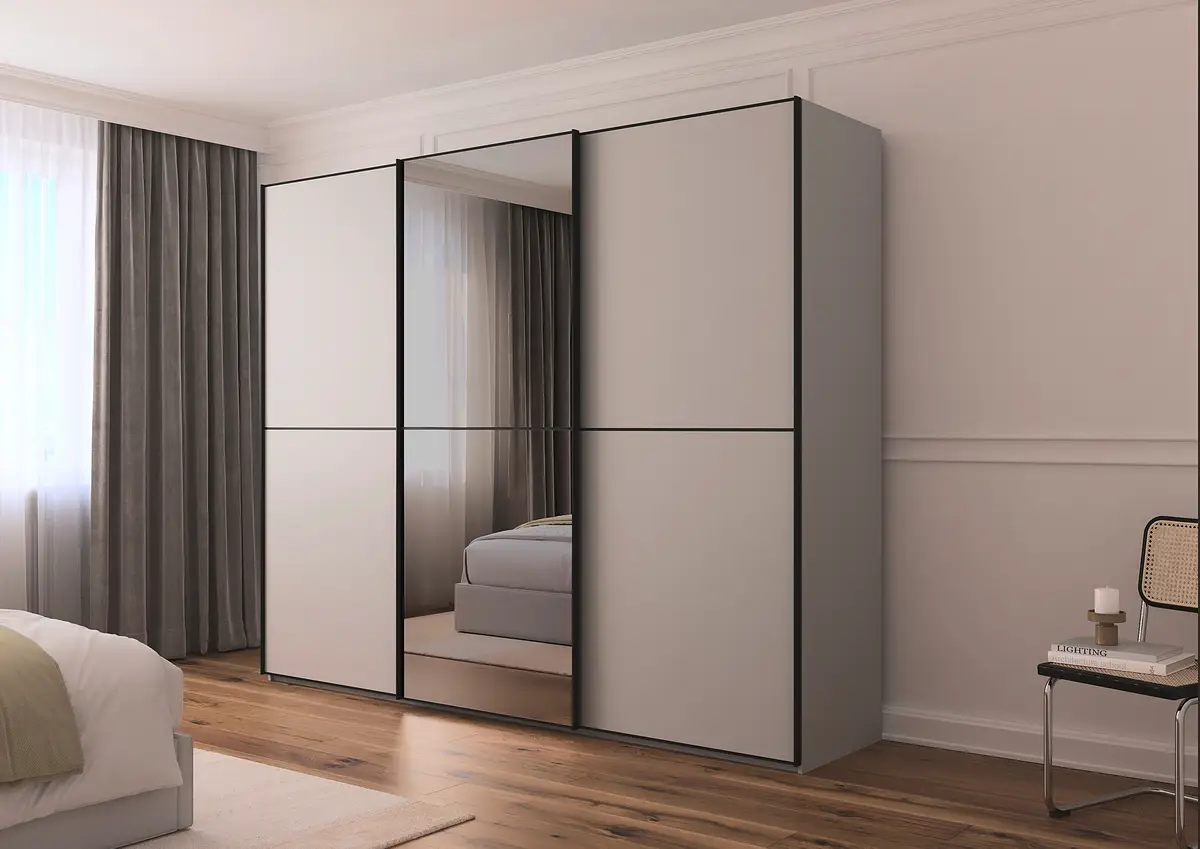 Schwebetürenschrank Lagaro 242cm Grau/Seidengrau Classic | Grau