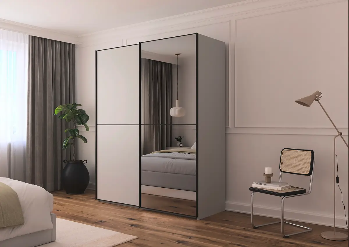 rauch Orange Schwebetürenschrank Lagaro 201cm Grau/Seidengrau Classic