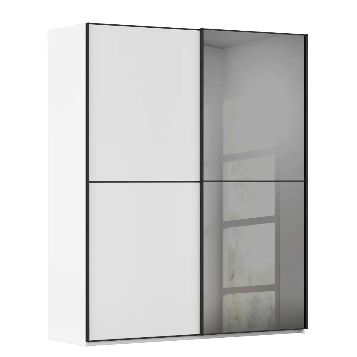 Schwebetürenschrank Lagaro 201cm Weiß/Alpinweiß Comfort Schwarz