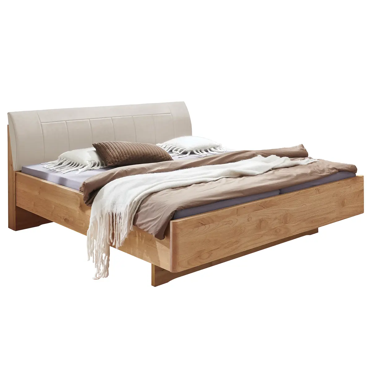 Bettgestell mit Polsterkopfteil | Beige