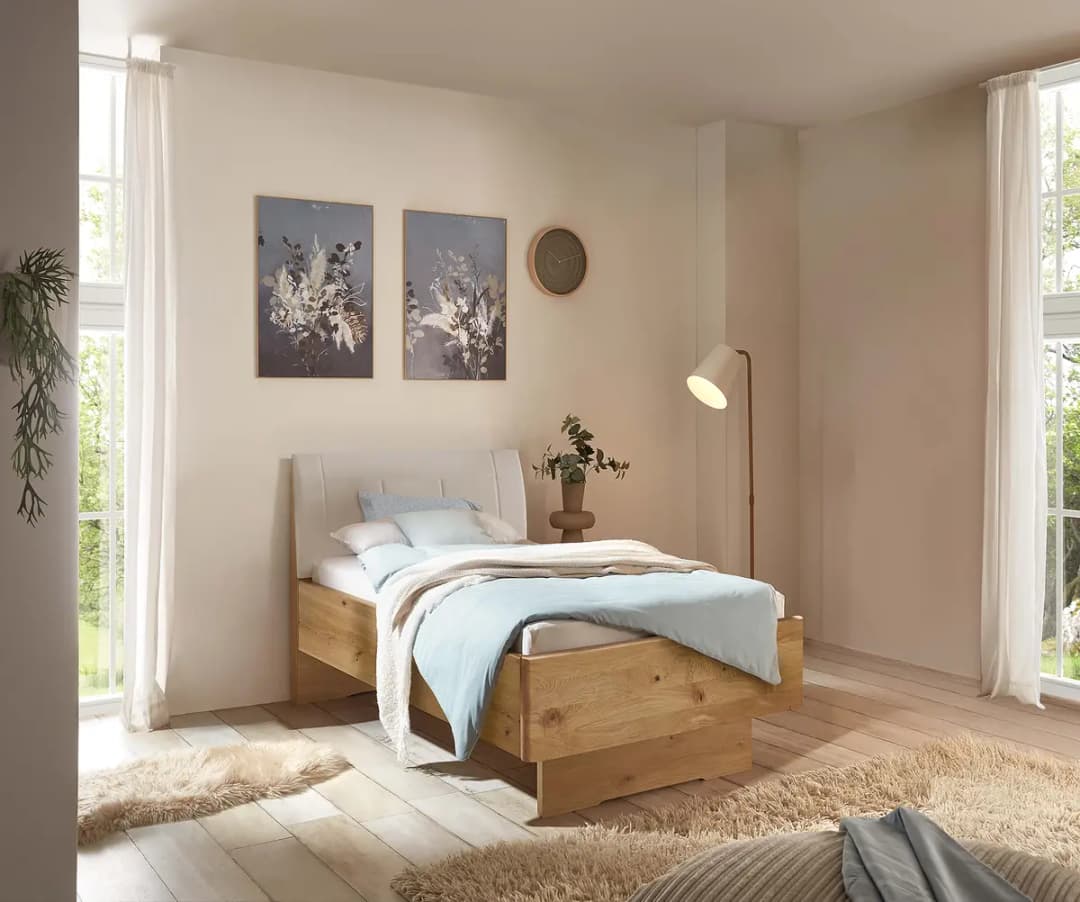 Bettgestell mit Polsterkopfteil 90 x 190cm | Beige