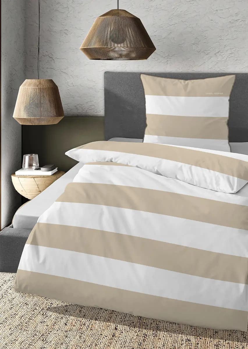 Renforcé Bettwäsche Block Streifen | Beige