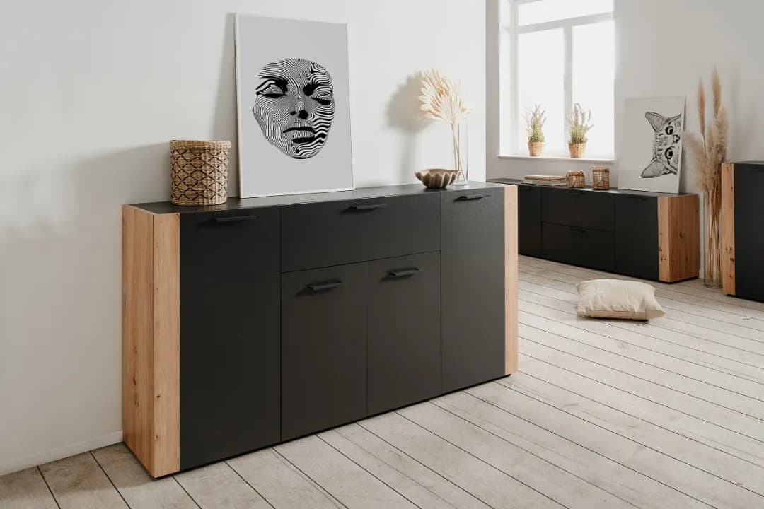 Sideboard 162cm Schwarz/Braun | Braun