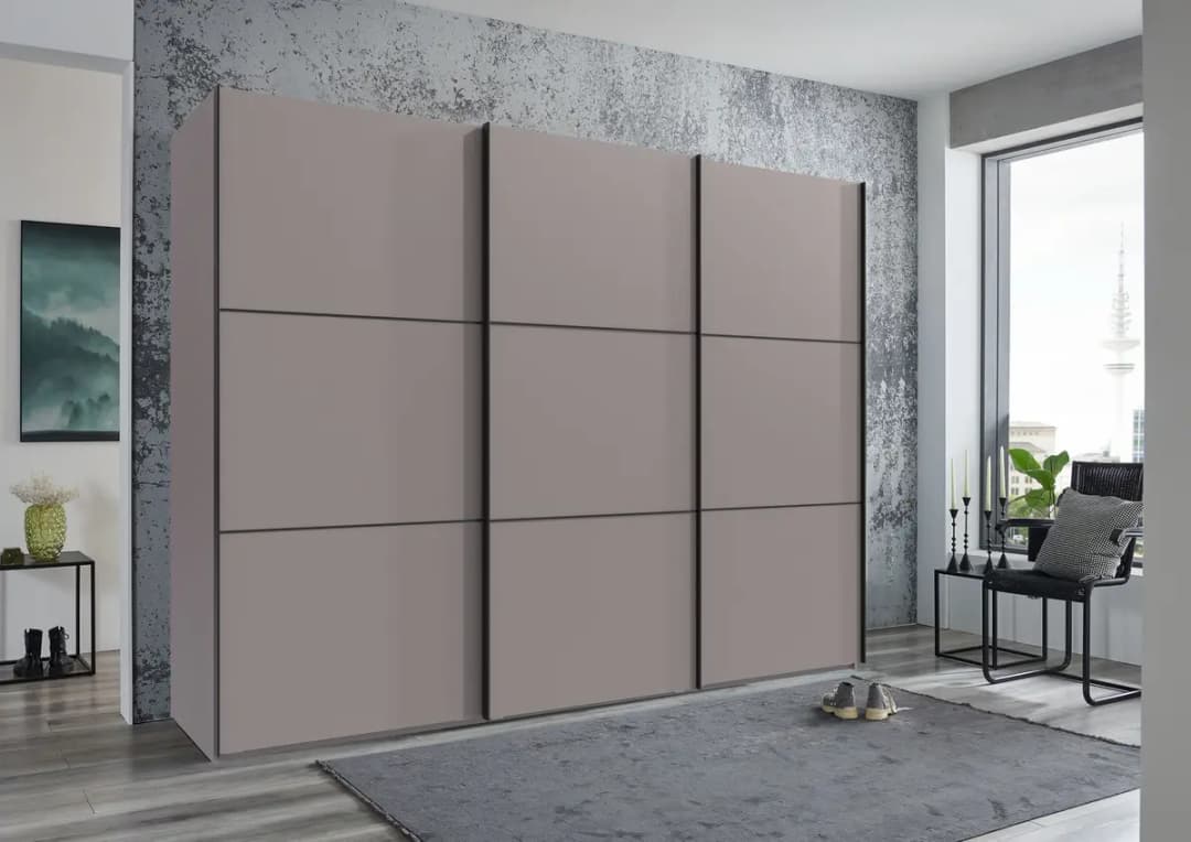 Schwebetürenschrank Indiana 300cm Grau/Beige/Saharagrau ohne