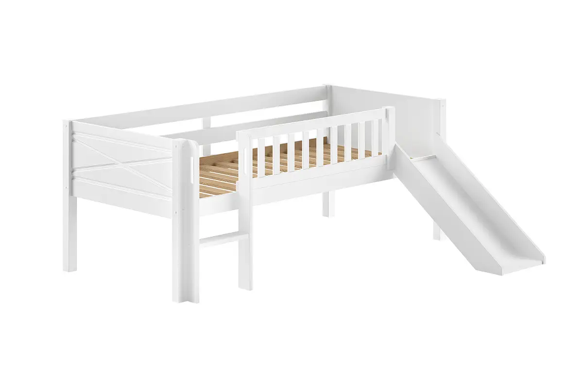 Vipack Massives Kojenbett Scott 90 x 200cm Weiß mit Rutsche/mit Leiter