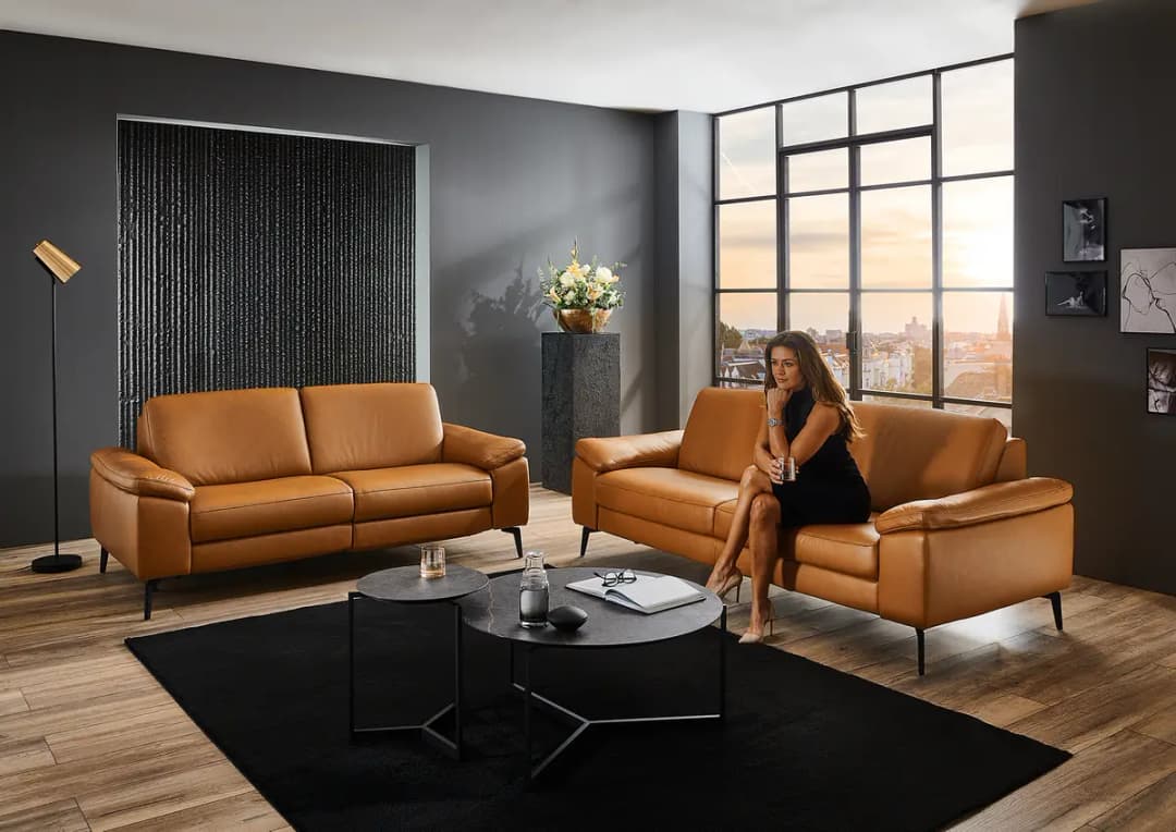 home24 Polstergarnitur SC Pure 3-2,5 Braun Echtleder Teresa | Braun