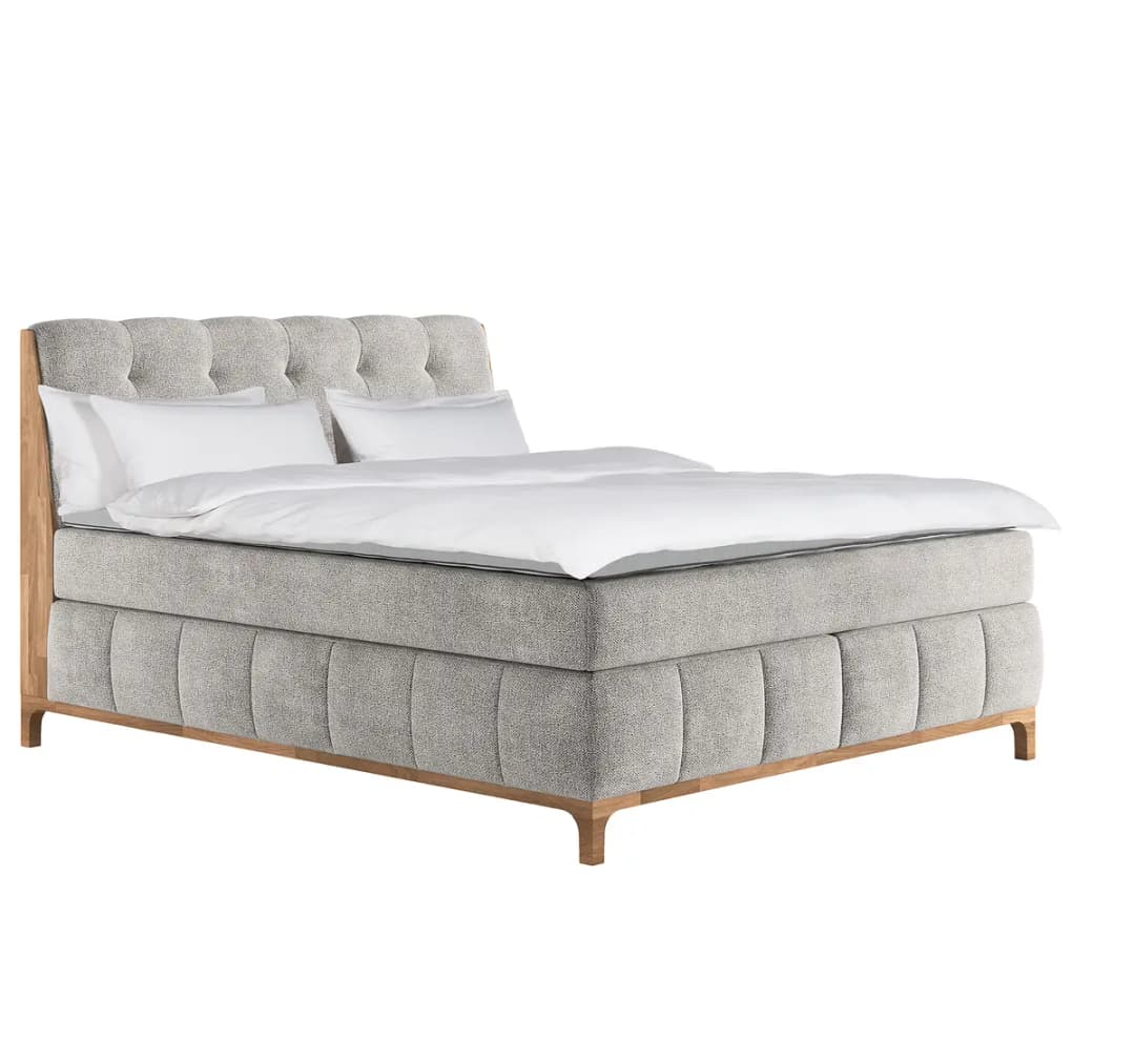 Boxspringbett 160 x 200cm Flachgewebe Oria Grau H2 | Grau