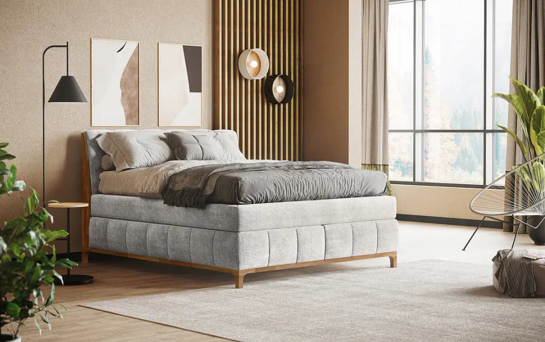Boxspringbett 160 x 200cm Flachgewebe Oria Grau H2 | Grau
