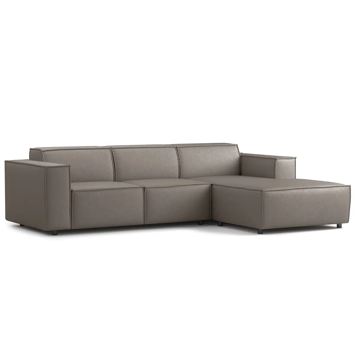 Ecksofa mit Longchair Grau Webstoff Liane | Braun