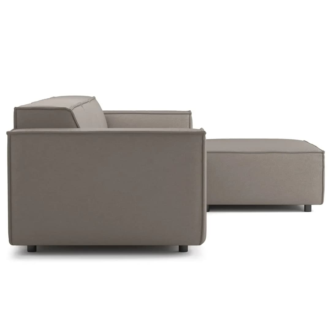 Ecksofa mit Longchair Grau Webstoff Liane | Braun